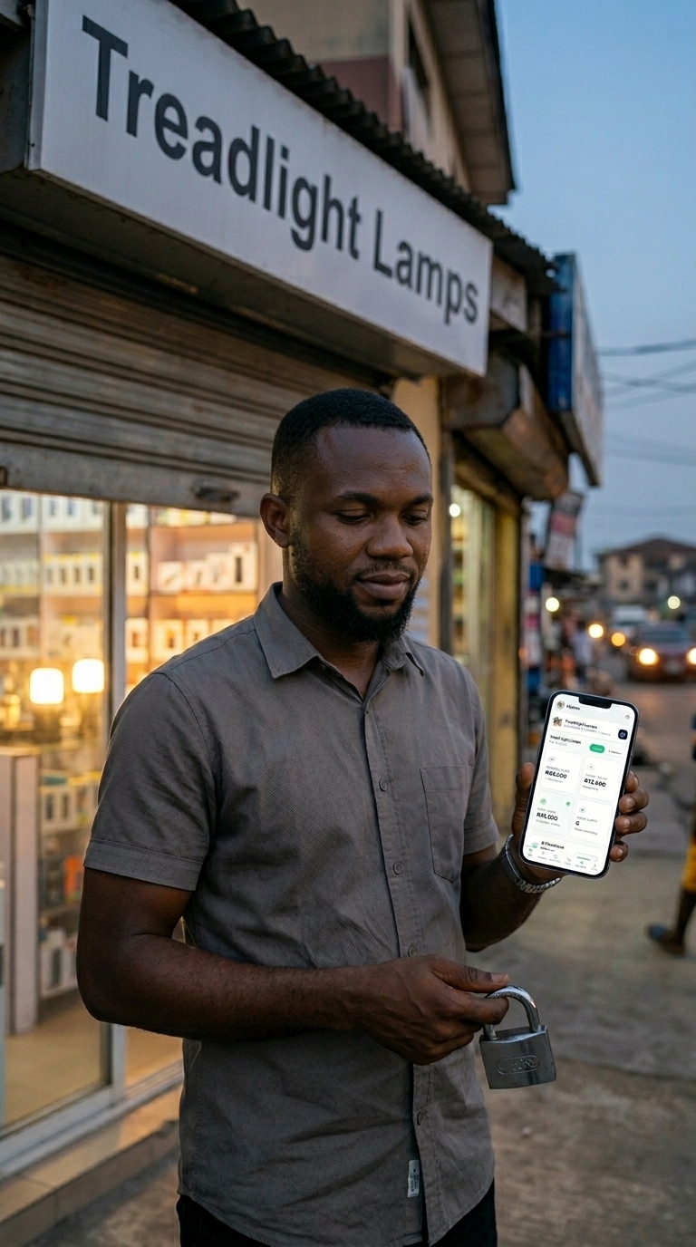 Shop owner checking daily business summary on app
