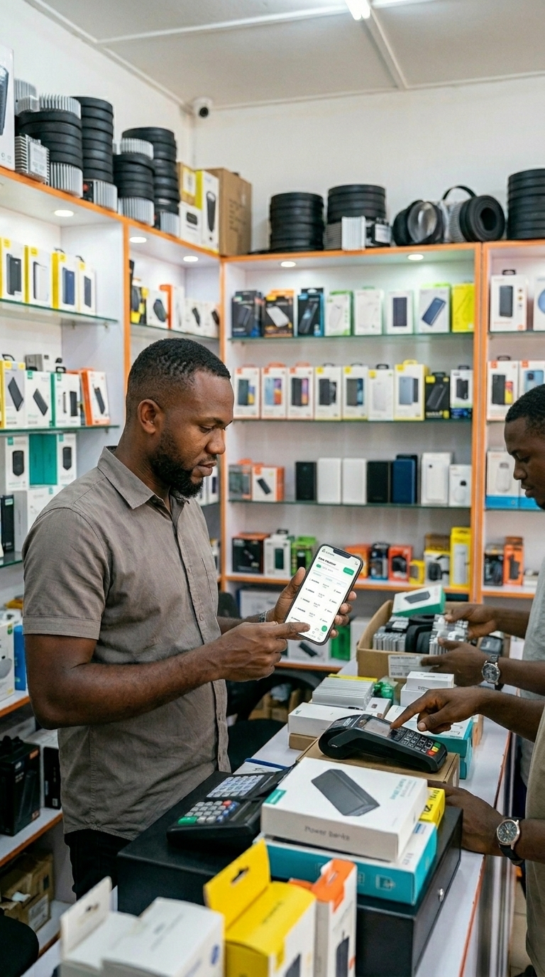 Shop owner monitoring live sales on Pocket Shop Manager