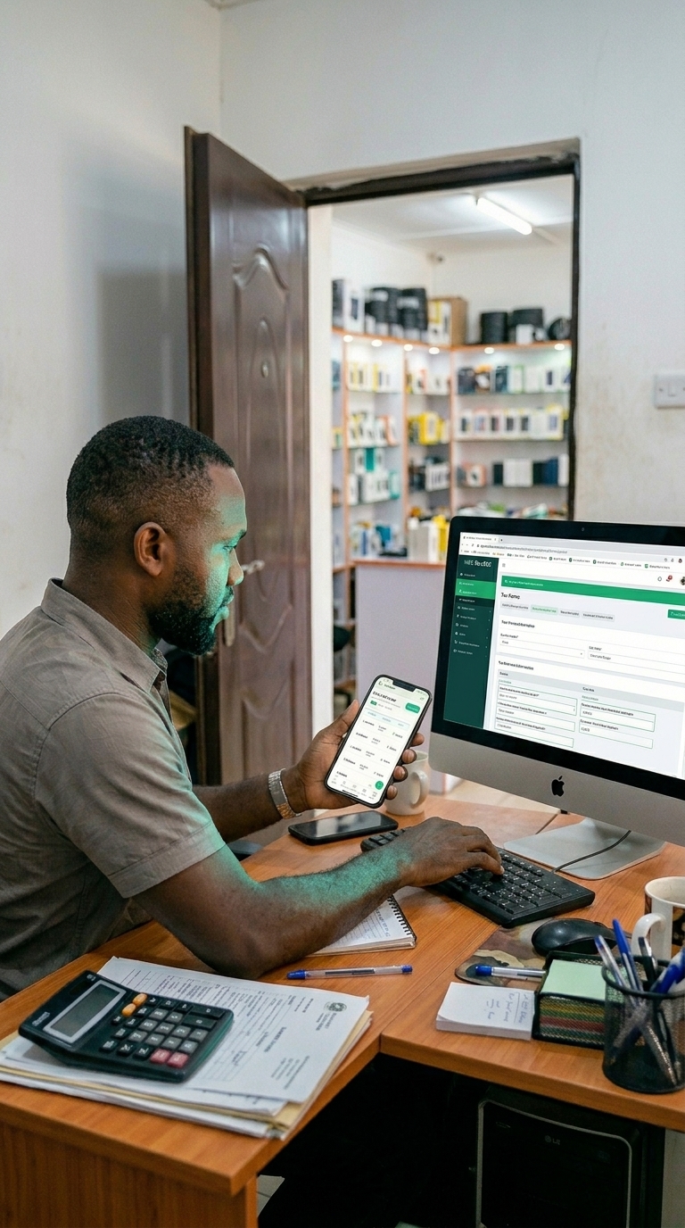 Shop owner filing taxes using Pocket Shop Manager and NRS Rev360 portal